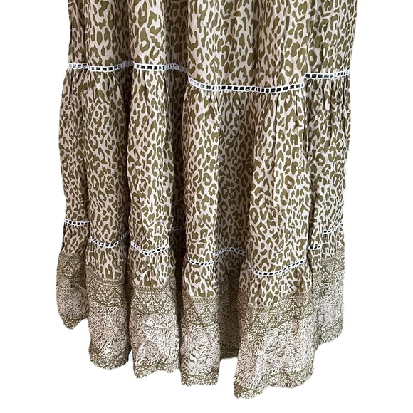 Sea Lustre Cruz Tan Leopard Tiger Animal Print Smocked Tiered Maxi Skirt - XS - Picture 10 of 14